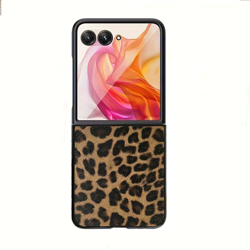Motorola Moto Razr 50 und Razr 60 Ultra Handyhülle aus PU-Leder mit Leopardenmuster in Braun und Multicolour - Bild 6