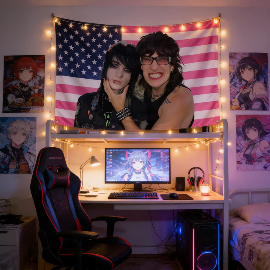 MadeInUU Wandteppich mit Jake- und Johnny-Motiv in Rosa mit amerikanischer Flagge und Sternen, dekoratives Textil für dein Zuhause, B: 60 cm, H: 40 cm, T: 40 cm - Bild 3