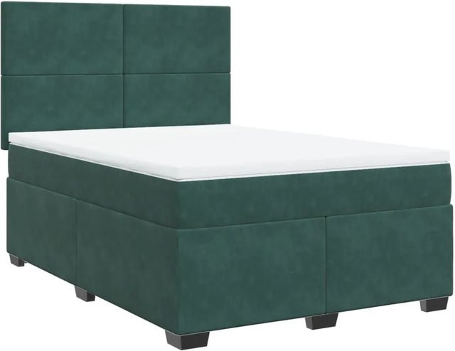 vidaXL Boxspringbett mit Matratze in Dunkelgrün aus Samt mit USB-Anschluss und Unterbettbeleuchtung, B/T: 140 x 200 cm - Bild 1