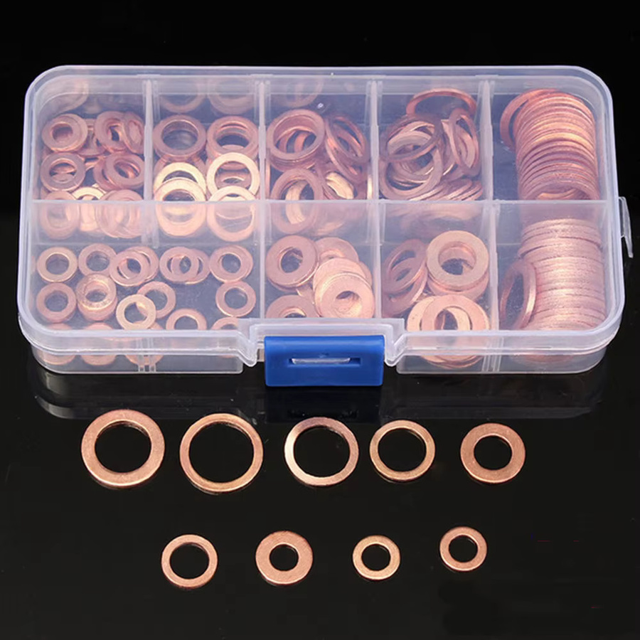 100er Set Kupfer Unterlegscheiben Dichtungen Muttern und Bolzen in Gold mit Aufbewahrungsbox für M4 bis M14 - Bild 2