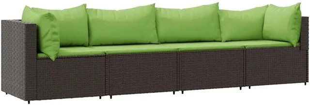 vidaXL 4-teiliges Garten-Lounge-Set in L-Form aus braunem Poly-Rattan mit Kissen und pulverbeschichtetem Stahlgestell - Bild 1