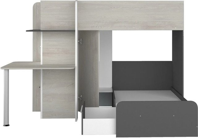 Vente-unique Etagenbett Samuel in Schwarz und Hellgrau, Höhe: 241 cm, Breite: 90 cm, Tiefe: 190 cm - Bild 1