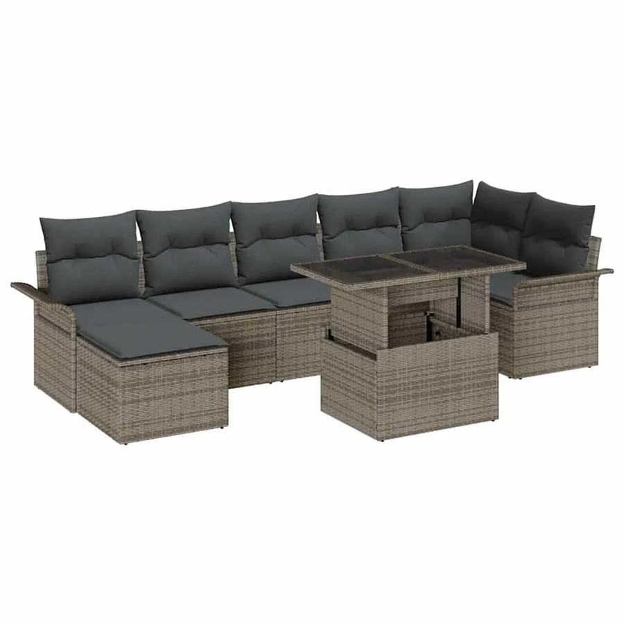 vidaXL 8-teiliges Garten-Sofa-Set aus Poly-Rattan in Grau mit Kissen und Tisch - Bild 2