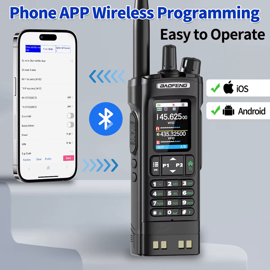 Baofeng UV-32 GPS Walkie Talkie in Schwarz mit Bluetooth-Programmierung und Multiband-Funkfunktion - Bild 4