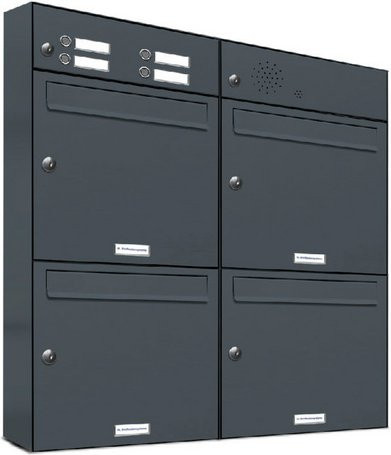 AL Briefkasten für 4 Parteien, Aufputzmontage, grau, B/H/T: 153,104 x 79,8 x 11,6 cm - Bild 1