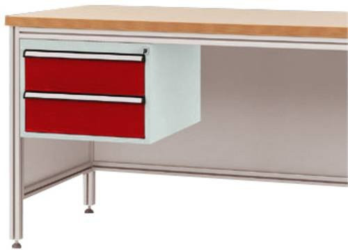 Manuflex Gehäuse-Unterbau ZB4522.3003 für ALU-Arbeitstische in Rot mit 2 Schubfächern, Nutzhöhe: 300 mm, für Tischtiefe: 800 mm - Bild 1