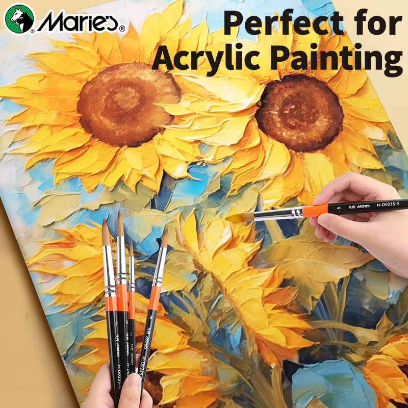 Marie's Rundpinsel-Set für Acryl, Öl und Tempera mit 12 verschiedenen Nylonhaar-Größen für Erwachsene - Bild 3