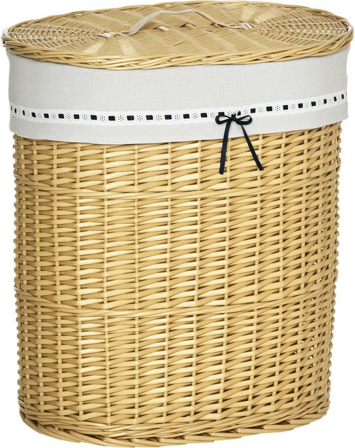 HOMCOM Wäschekorb aus Weide mit Deckel und herausnehmbarem Beutel, 100l, Natur/Beige, B: 51 cm, T: 38 cm, H: 57 cm - Bild 1
