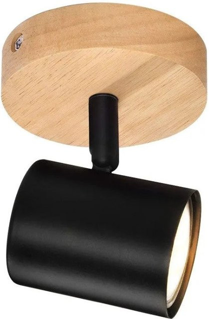 NETTLIFE Deckenstrahler im Industrial Design aus Metall und Holz in Schwarz, verstellbar mit GU10 Fassung - Bild 1