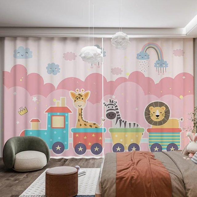 Yiran Furniture Vorhänge für Kinder mit Einhorn und Regenbogen Motiv, 2er-Set, Rosa/Mehrfarbig, halbtransparent, B: 85 cm, H: 200 cm - Bild 1