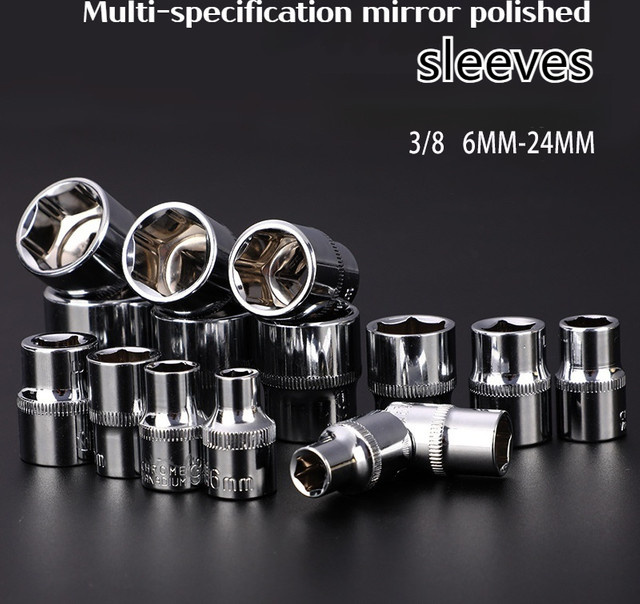 Scimaker Steckschlüssel-Set 3/8 Zoll, 6–24 mm, Außensechskant, hochglanzpoliert, Silber - Bild 1