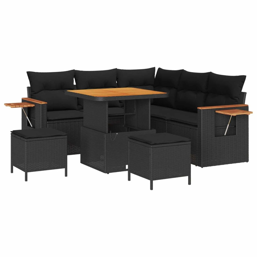 vidaXL Gartensofa-Set mit 8-teiligem Polster-Set in Schwarz, L-Form mit Stauraum und Tisch aus pulverbeschichtetem Stahl und Poly-Rattan - Bild 2