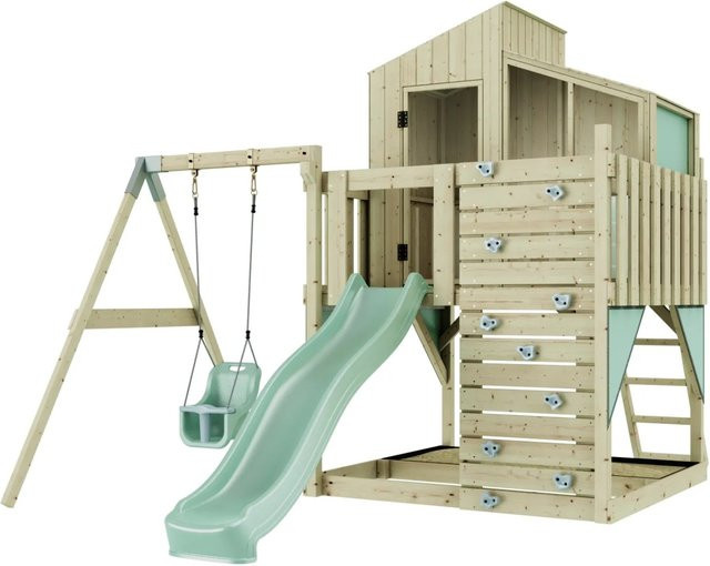 PolarPlay Spielturm Lotta Babyschaukel mit Rutsche in Mintgrün aus Holz - Bild 1