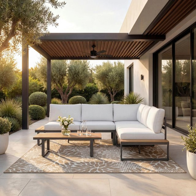 Bessagi Garden Loungegarnitur Arianna in Weiß mit Metallgestell und Outdoorstoff für Garten, Terrasse oder Balkon - Bild 1