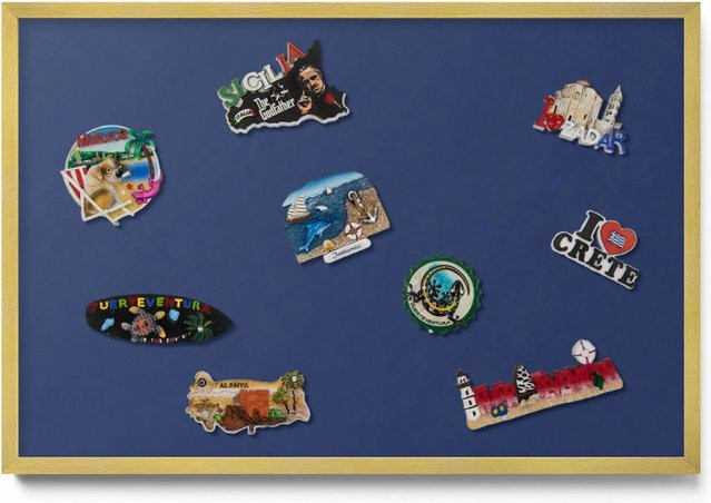 Tulup Magnettafel Magnetboard für Reisemagnete in Marineblau mit Goldrahmen, B: 60 cm, H: 40 cm - Bild 1