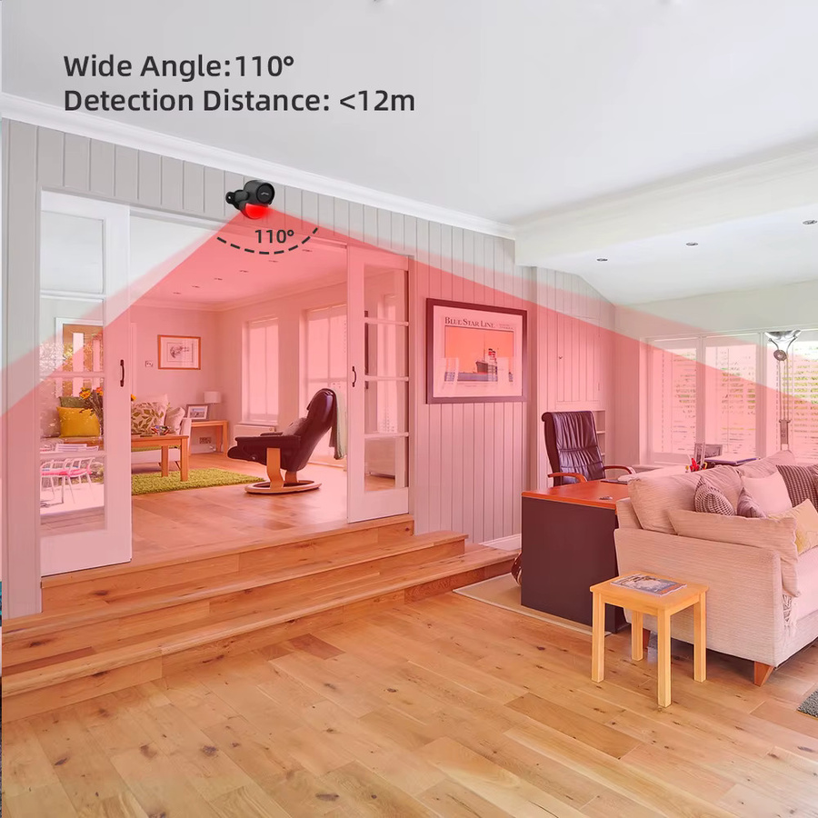 CPVAN Infrarot-Bewegungsmelder Schwarz, kabelloser Einbruchalarmsensor mit 433 MHz PIR-Sensor und 125 dB Alarmton - Bild 4