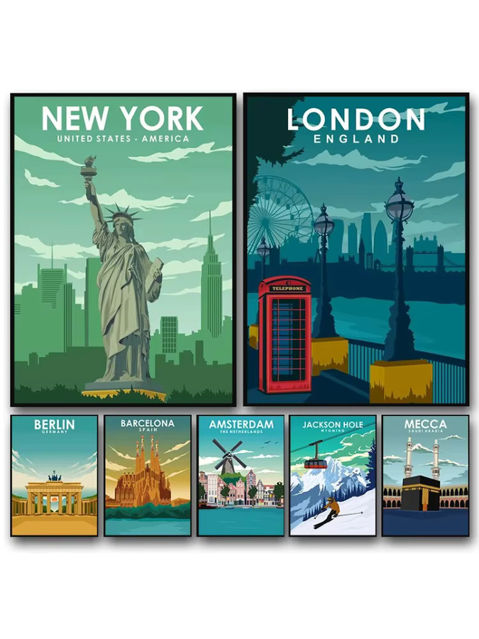 Potdemiel Vintage Stadt Reise Poster als Leinwand Malerei in Multicolour für dein Home Decor - Bild 2