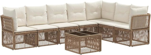 vidaXL Gartensofa-Set 8-teilig in Beige aus Poly-Rattan mit Polsterung und Tisch - Bild 1
