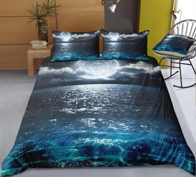 Nurb Bettwäscheset mit Landschaftsmotiv in Blau, Material Mikrofaser/Polyester, B/H: 135 x 200 cm - Bild 1