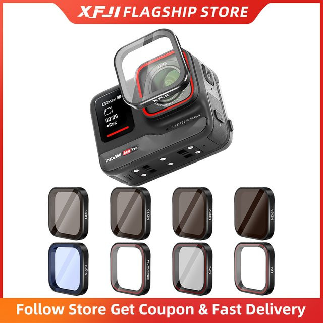 XFJI Objektivfilter-Set mit CPL ND8 ND16 ND32 UV Diffusions-Filtern und 1/4 Schnellwechsel-Rahmen für Insta360 Ace Pro 2 Action-Kamera, Schwarz - Bild 1
