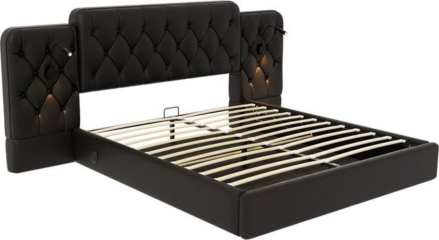 okwish Bettgestell mit Lift-up-Funktion und USB-Anschluss in Schwarz, B/T: 160 x 200 cm, inklusive integriertem Leselicht und Unterbettbeleuchtung - Bild 1