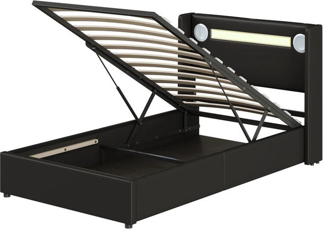 okwish Kinderbett Schwarz mit LED, Bluetooth, USB und Stauraum, B/T/H: 90 x 200 x 103 cm - Bild 1