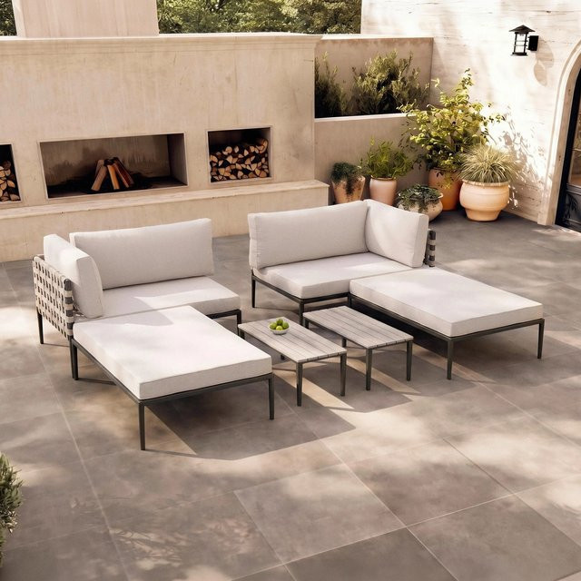 Bessagi Garden Loungegarnitur Enja Hellgrau aus pulverbeschichtetem Aluminium mit Outdoorstoff und Polstern - Bild 1