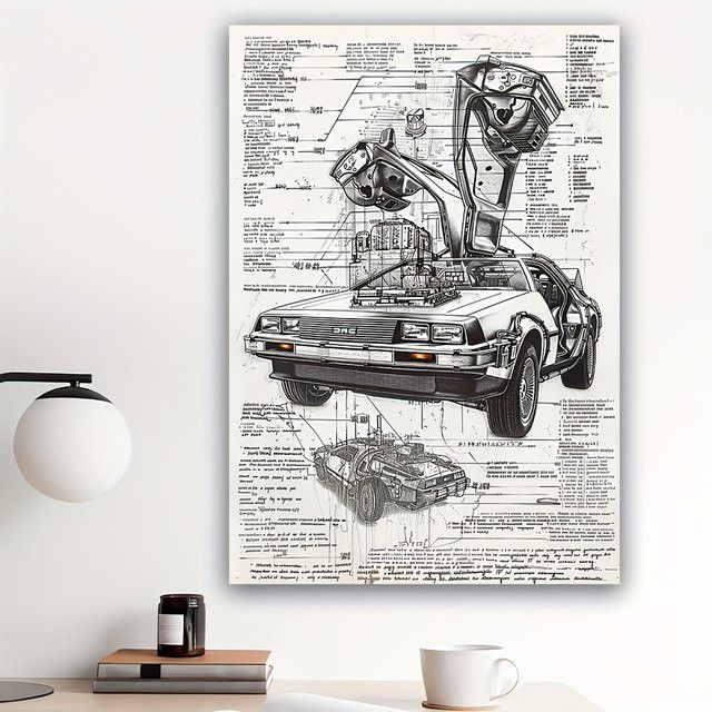 CIFBUY DeLorean Zeitmaschine Blaupause Poster Retro Wandkunst aus Eisenblech Breite: 50,8 cm, Höhe: 76,2 cm - Bild 1