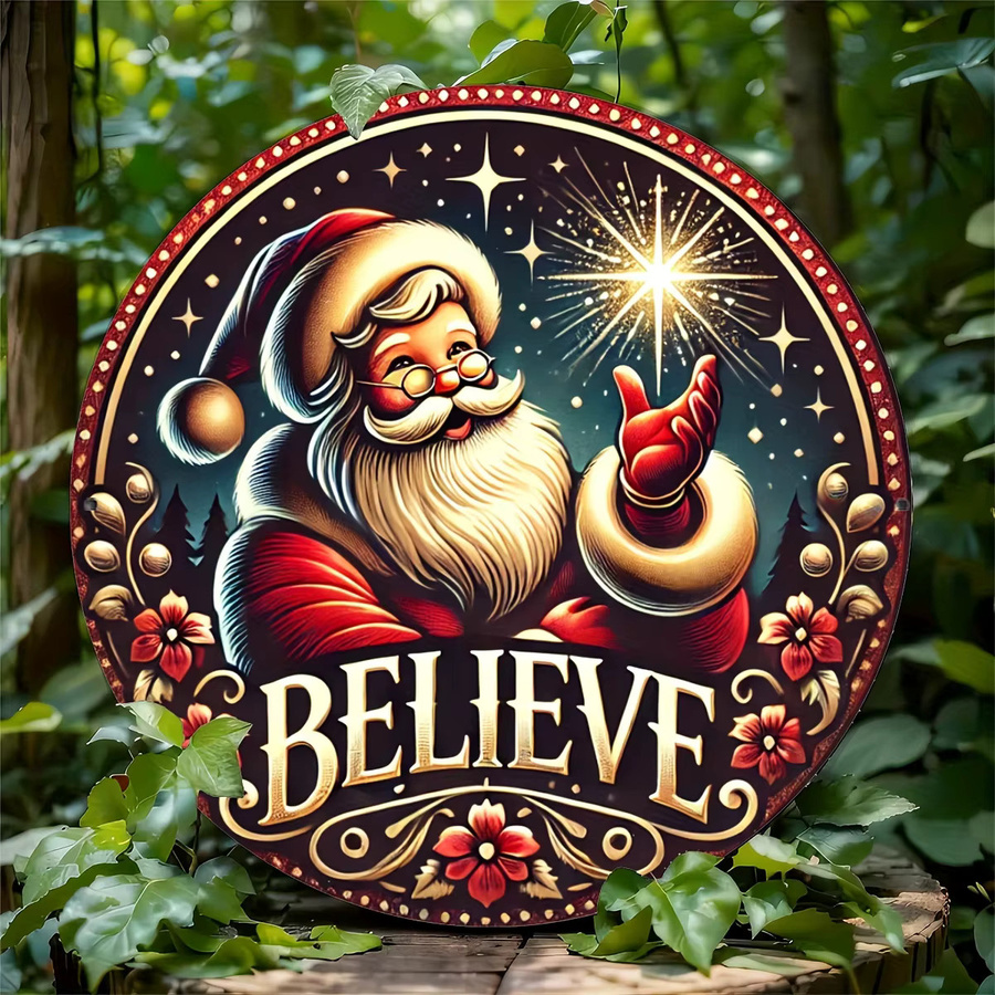 Potdemiel Rundes Weihnachtskranzschild Santa Believes aus Aluminium in Mehrfarbig, Durchmesser: 20 cm - Bild 3