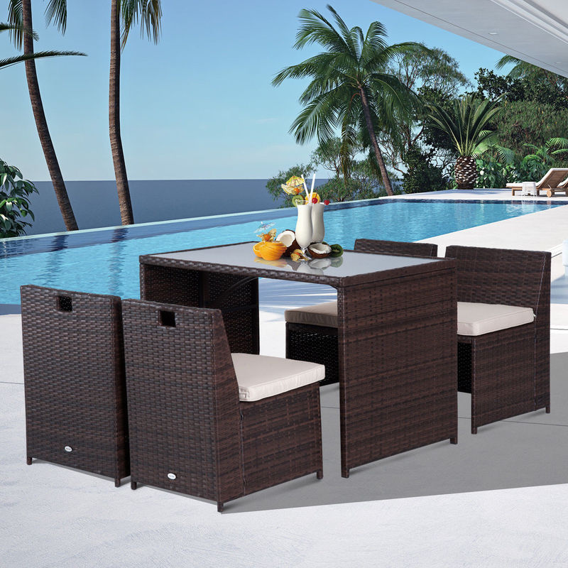 Outsunny Polyrattan Gartenset 5-teilig Lounge Set in Braun und Khaki mit Sicherheitsglas für Garten, Terrasse und Balkon - Bild 2