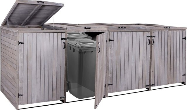 Erweiterbare Mülltonnenbox MCW-H74 aus Holz für 4 oder 8 Mülltonnen, Farbe: Anthrazit-Grau, B/T/H: 316 x 126 x 98 cm - Bild 1