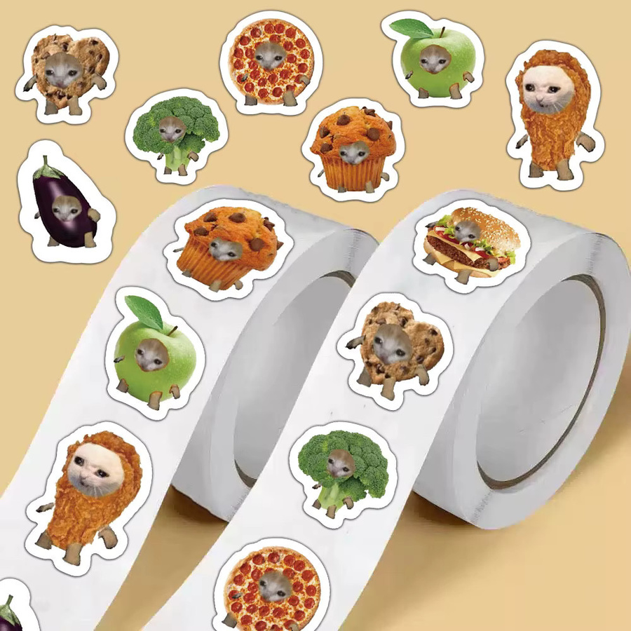Charile Katze und Essen MEME Cartoon Aufkleber, 500 Stück, PVC, multicolor - Bild 2