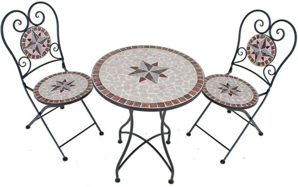 3-teiliges Balkonset Garden Pleasure Mosaik AMARILLO in Braun, Steinrot und Beige aus Metall - Bild 1