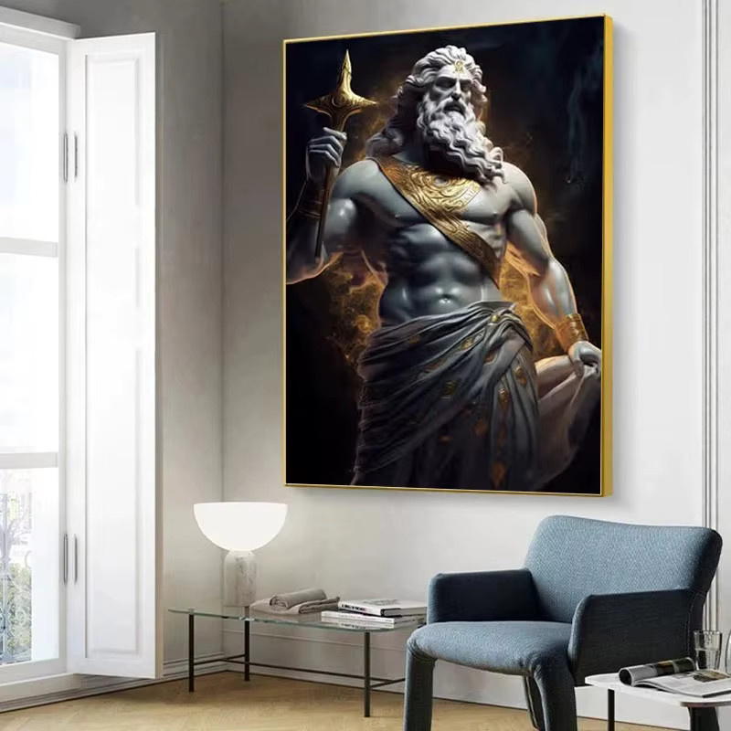 Minimalistisches Leinwandgemälde Zeus-Skulptur von Potdemiel in Schwarz-Weiß als Wandkunst im Porträtformat - Bild 4