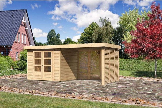 Karibu Holz-Gartenhaus Boras Natur Flachdach Unbehandelt Braun B: 238 cm, T: 213 cm, H: 211 cm - Bild 1