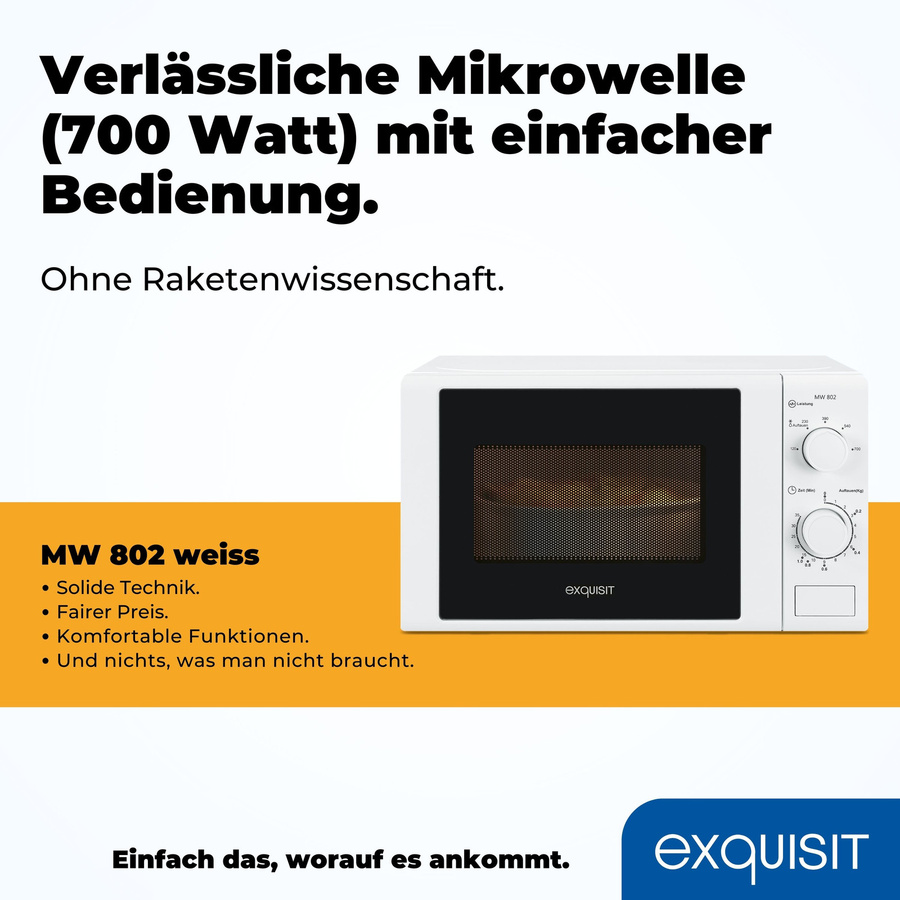 Exquisit MW 802 Solo Mikrowelle in Weiß mit Timer und Innenbeleuchtung - Bild 3