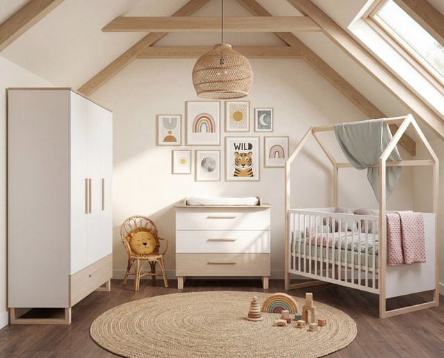 Roba Kleiderschrank Noah 3-türig in Beige mit Soft-Close-Türen und Schubladen für Kinderzimmer, B/T/H: 119 x 52 x 190 cm - Bild 1