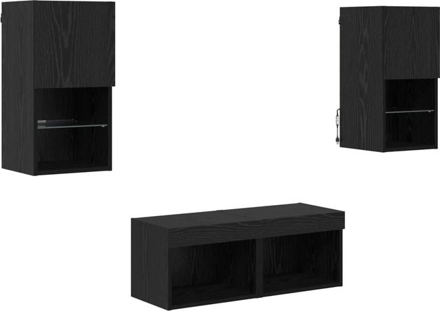 vidaXL TV-Wandregale Set aus Holzwerkstoff in Schwarz und Eichen-Optik, 4 Stück - Bild 1