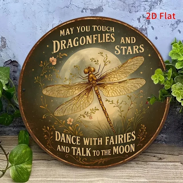 Potdemiel Vintage Metallschild rund mit floralem Design und Tiermotiven in Mehrfarben - Bild 1
