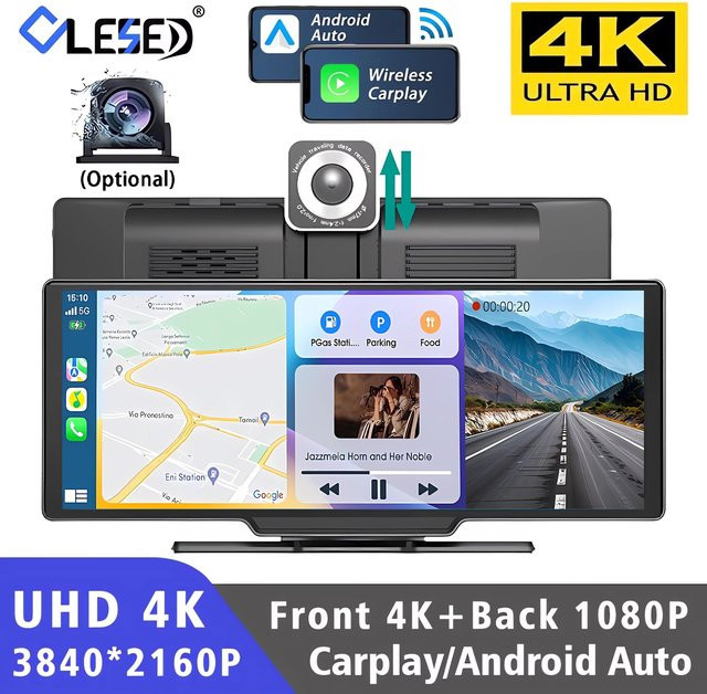 4K Dashcam Auto-DVR mit 10,26 Zoll OLESED Display, CarPlay und Android Auto, GPS, 5G WLAN und Rückspiegelintegration, Schwarz - Bild 1