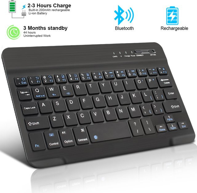 Kebidumei Bluetooth Mini-Tastatur in Schwarz für Laptop, Tablet, iPad, Android, iOS und Windows, wiederaufladbar - Bild 1