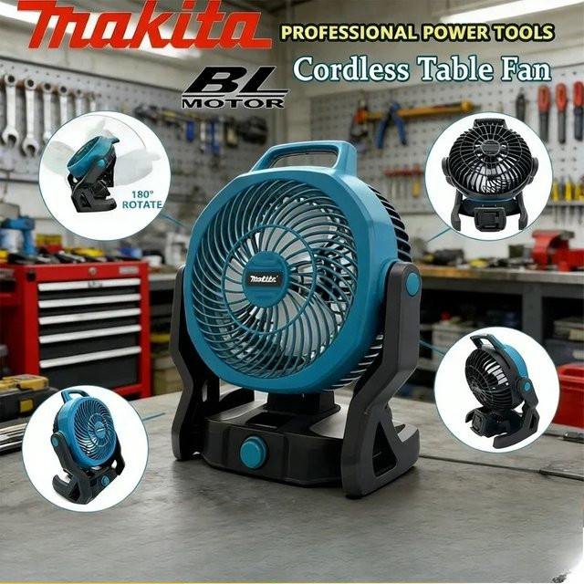 Makita Akku-Ventilator Blau kabelloser Luftzirkulator für Outdoor und Camping mit Kopfdrehung - Bild 1