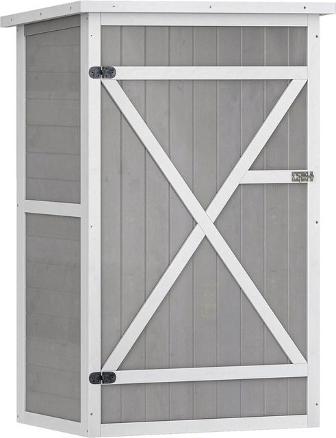 Furnicato Kompakter Gartenschuppen mit verriegelbarer Vordertür und Regalen, Schwarz Grau Weiß, B: 56 cm, T: 75 cm, H: 115 cm - Bild 1