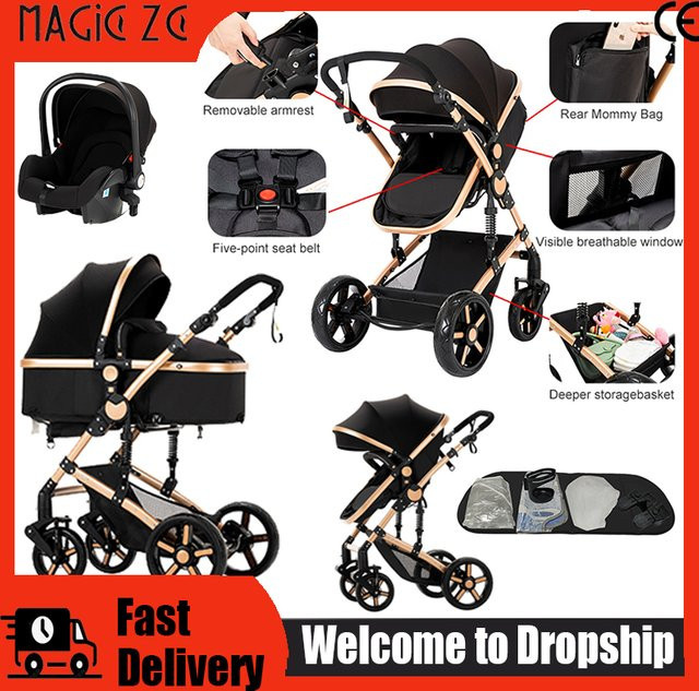 Magic ZC 3-in-1 Reisesystem Kinderwagen mit Autositz und Zwei-Wege-Schiebesystem in Grau und Schwarz - Bild 1
