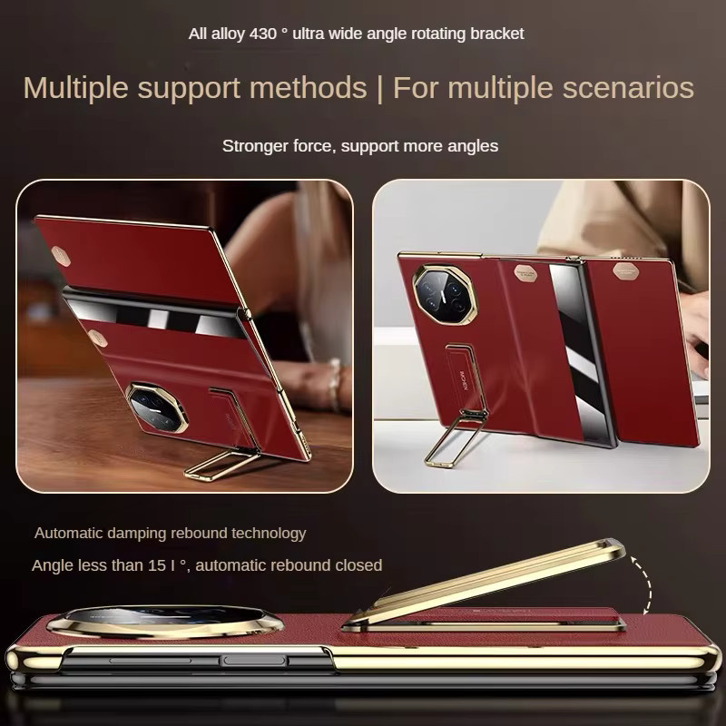 Deluxe Flip Triple Folding Screen Schutzhülle für Huawei Mate XT und Huawei Mate XTs mit Ring-Armband und Klapphalterung in Rot - Bild 2