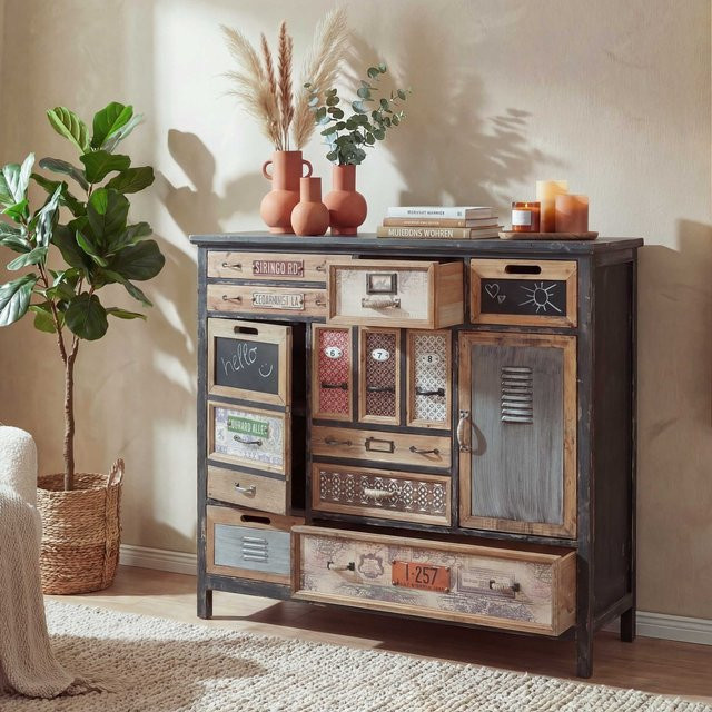 Apotheker-Schrank MCW-A43 Kommode aus massivem Tannenholz in Braun im Vintage Shabby-Look, B/H/T: 100 x 110 x 32 cm - Bild 1