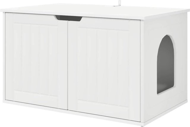 vidaXL Katzenhaus in Weiß aus Holzwerkstoff, modernes Katzenhöhlen-Design, B/T/H: 85 x 55 x 50,5 cm - Bild 1