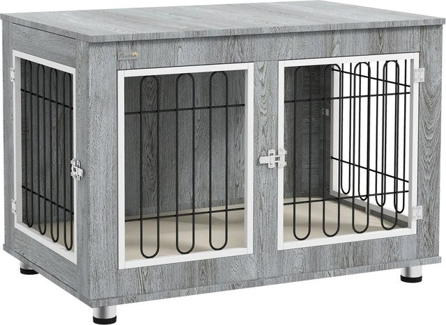 PawHut Hundehütte mit Kissen und Doppeltüren in Grau, B/T/H: 90 x 58 x 65 cm - Bild 1