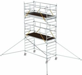 Munk Günzburger Rollgerüst SG aus Aluminium in Silber mit Ausleger und Doppel-Plattform, B: 135 cm, T: 300 cm, Plattformhöhe: 447 cm - Bild 1