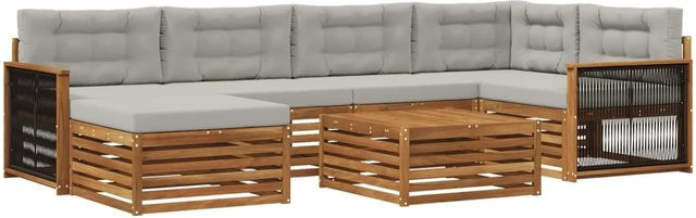 vidaXL Outdoor-Sofagarnitur L-Form aus Akazienholz mit 7 Kissen in Natur und Hellgrau - Bild 1